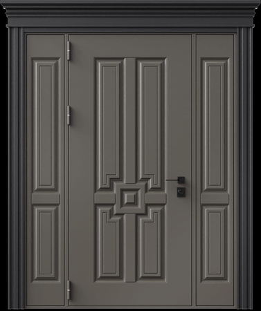 Входная термодверь с металлофиленкой, вставками по бокам, карнизом и порошковым напылением RAL 7022 (тип №4) Входная термодверь с металлофиленкой, вставками по бокам, карнизом и порошковым напылением RAL 7022 (тип №4)