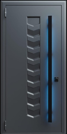 Входная термодверь с металлофиленкой, длинной ручкой с подсветкой и порошковым покрытием RAL 7021 (тип №4)